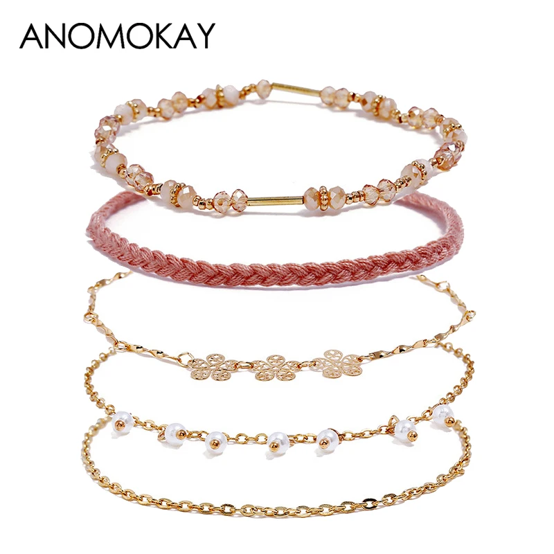 

Original Design Simple Flower Pearl Rope Chain Link Women Bracelet Fashion Gold Link Wrap Bracelet Statement Jewelry Pulseira