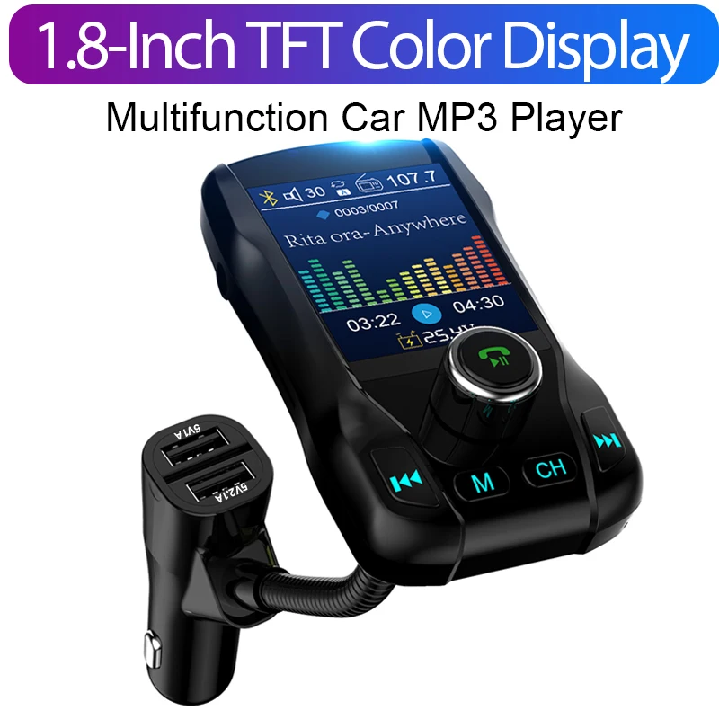 CDEN car mp3 player color screen 1.8 inch music U disk TF card Bluetooth receiver aux audio output fm transmitter car charger