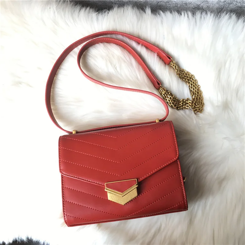 Genuine Leather Handbags for Women 2018 Female Package V Ling Car Line Small Bread One Shoulder Inclined Across Packages Genuine Leather Handbags for Women 2018 Female Package V Ling Car Line Small Bread One Shoulder Inclined Across Packages