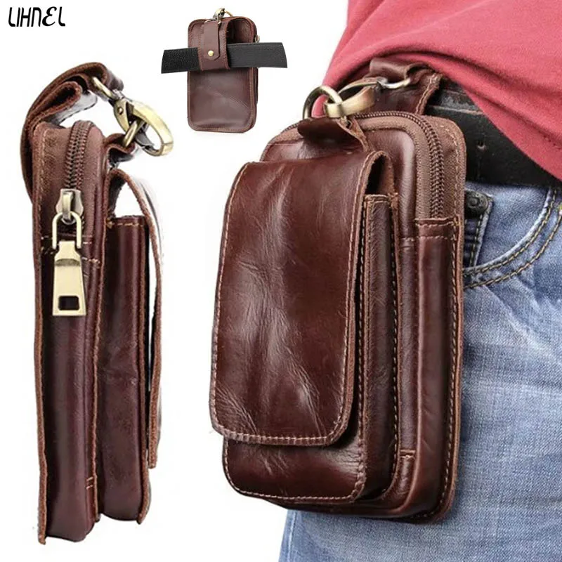 

LIHNEL 5.8 inch Genuine Leather Outdoor Hiking Climbing Waist Belt Bag for xiaomi redmi note4 4X Power Bank Keys Wallet Collect