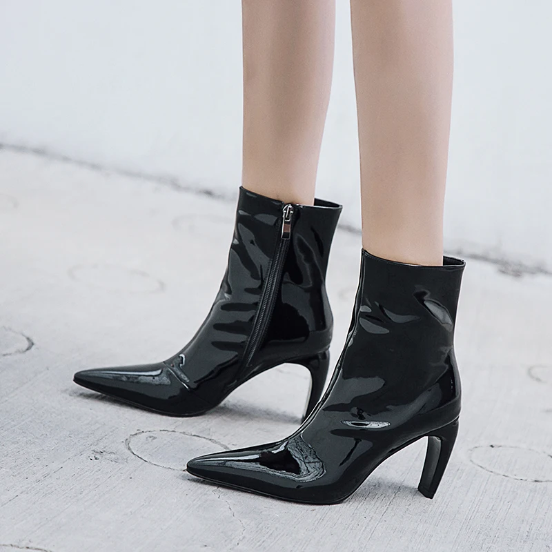 Défilé 43 Marque Dropship Bout Femmes Femme Bottes Nouveau Taille blanc Chaussures En Noir Cuir Cheville VerniPlus Karinluna Pointu xBedCo
