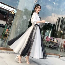 UPPIN черно-белая длинная Тюлевая юбка макси с высокой талией со шнуровкой, повседневные юбки Женские Плиссированные Юбки-миди для девочек Faldas