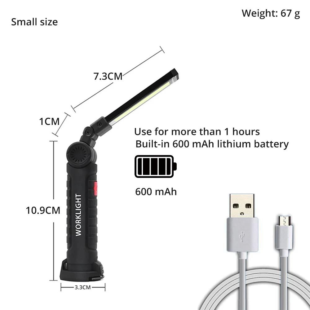 USB Перезаряжаемый COB светодиодный светильник-вспышка рабочий светильник инспекционный светильник 5 режимов задний магнит дизайн подвесной фонарь 2 размера водонепроницаемый - Испускаемый цвет: Small size