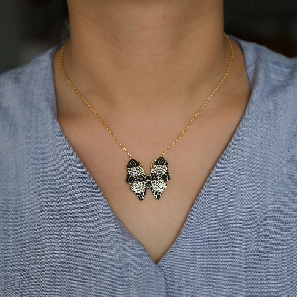 Bohemia style New Fashion Fine Jewelry Dazzling Gold Color Crystal CZ beautiful butterfly Necklaces & Pendants For Women