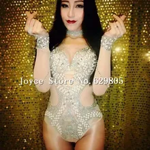 С яркими стразами Панорамное боди Класс DJ DS наряд певицы сверкающими костюм с бриллиантами сексуальная одежда для сцены