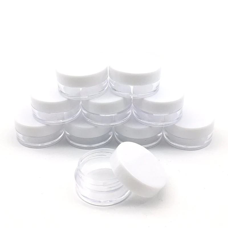 50 шт. X 2 г 3 г 5 г 10 г 15 г 20 г прозрачные банки для образцов контейнер с белыми крышками для хранения косметических крема для макияжа и бальзамов для губ