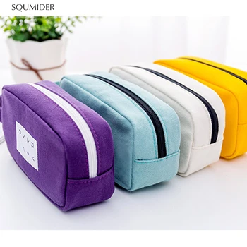 

Creative Kawai Pencil Case Candy Color Canvas Pen Bag Large Storage Pencil Case Creative Zipper Pencil Bag School Bag Stationery