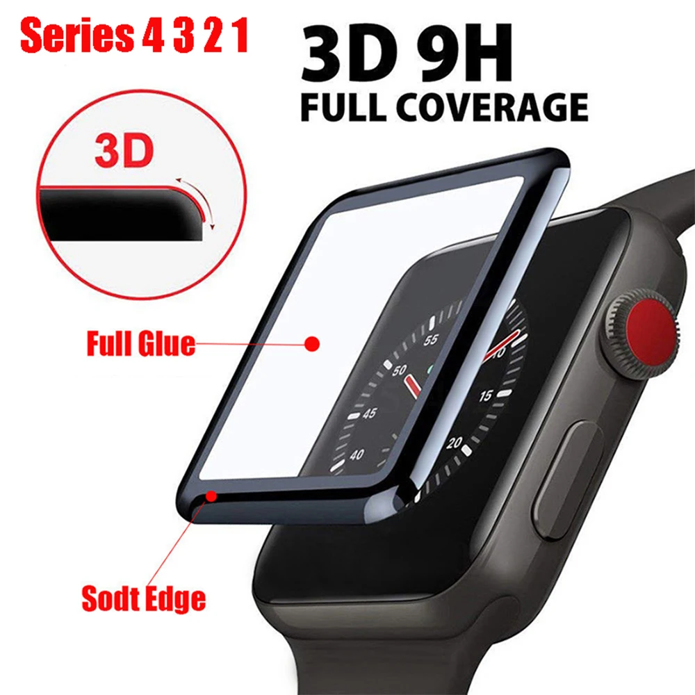Закаленное 3d стекло с полным покрытием для Apple Watch Series 1 2 3 4 5 Защитная пленка iWatch 38