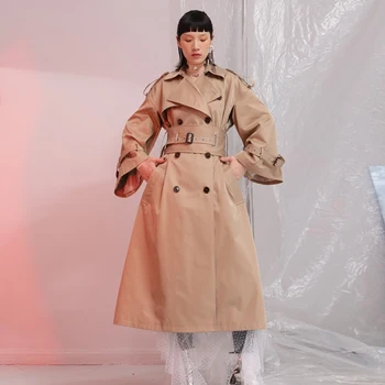 

SuperAen Lace Fashion Trench Coat for Women Flare Sleeves Wild Cotton New Autumn 2018 Ladies Windbreaker Casual Long Coats Women