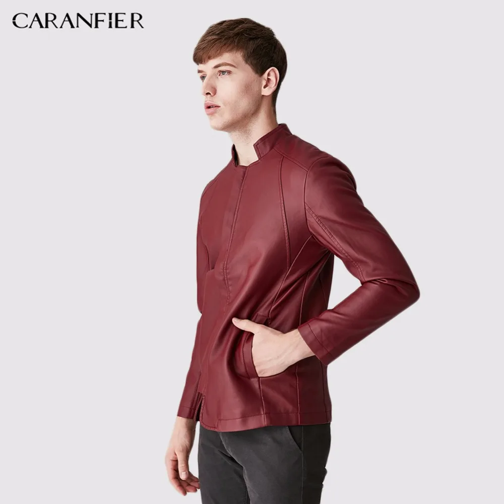 Куртка CARANFIER из искусственной кожи красная осенняя зимняя теплая тонкая с