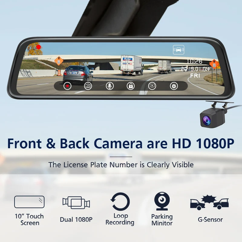 Junsun 2019 Новый Назад камера 1080 P dvr автомобиля двойной объектив регистраторы 10