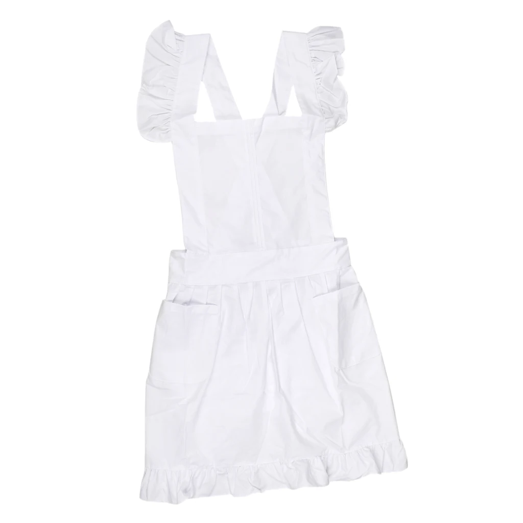 White Full Apron Pinafore Pinny Smock Lace Victorian Maid Fancy Dress Party Banquet
