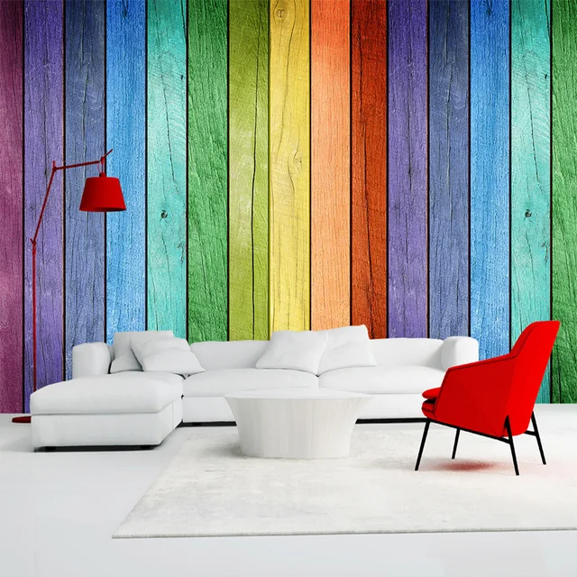 Regenboog gekleurde Hout Board Behang Moderne Art Interieur ... Regenboog gekleurde Hout Board Behang Moderne Art Interieur ...
