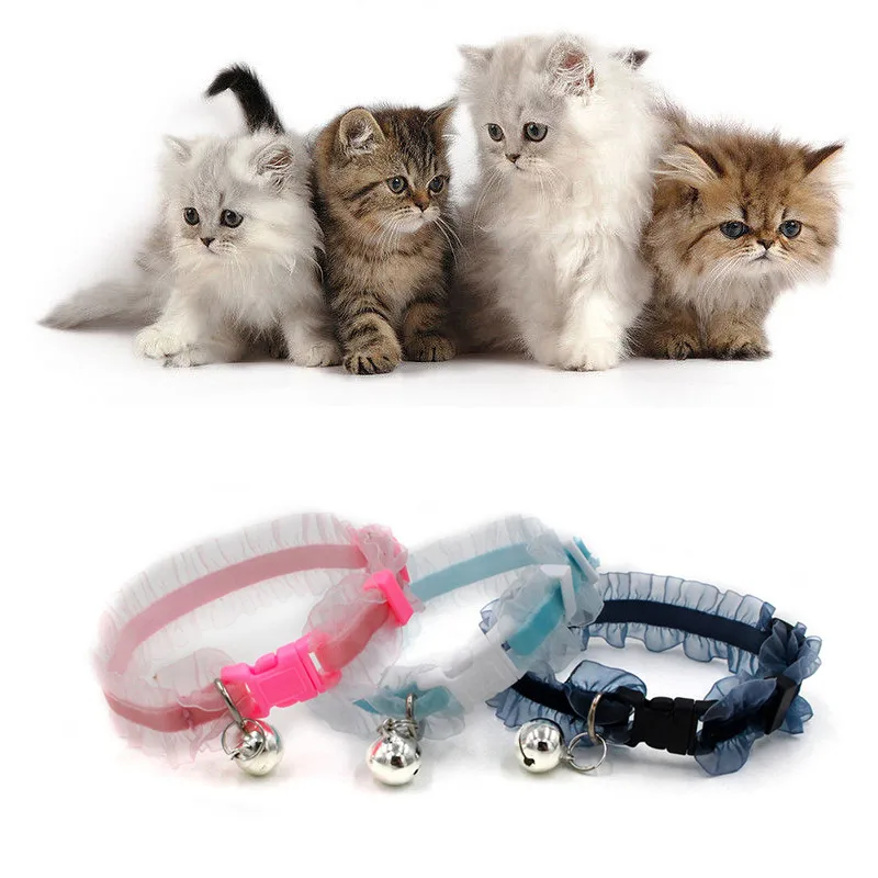 

Dog Puppy Pet Cat Collars Lace Ruffle Button Socket Collar With Bell