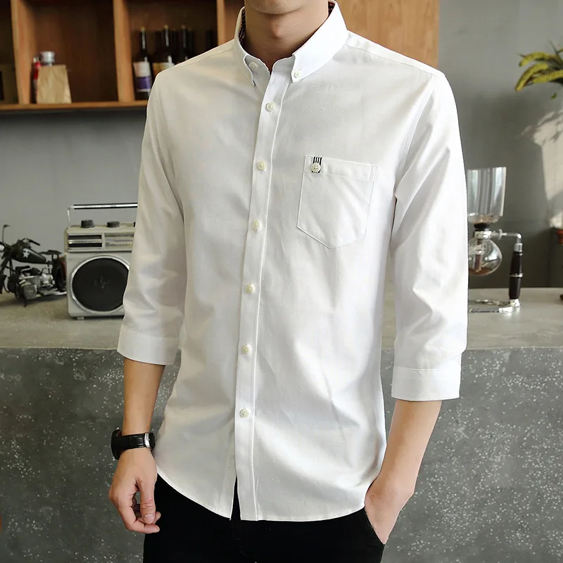 

Summer new men's shirts Seven-point sleeves fashion youth solid color slim lapel shirt casual sleeves men's tide