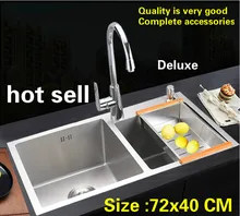 Kostenloser versand Wohnung küche manuelle waschbecken doppel nut lebensmittel grade durable 304 edelstahl deluxe heißer verkauf 72x40 CM