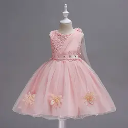 Платье с цветочным узором для девочек, новинка 2019 года, платья принцессы с жемчужинами на день рождения, свадьбу, вечеринку, детский белый