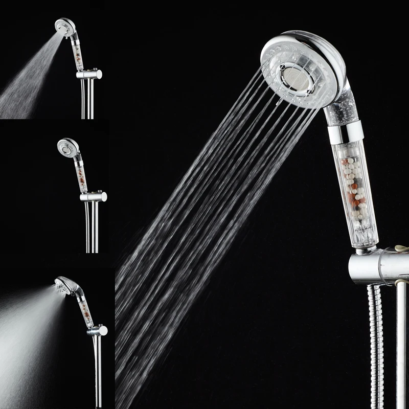 

PC white five functions rotating tube negative ion shower head with detachable