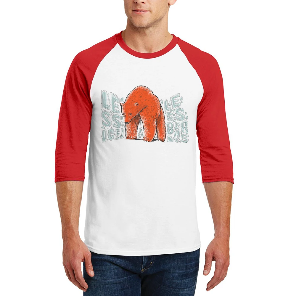 

New Products Men T Shirt Polar Bear Printed Mens T-Shirt Male Casual Tops Three Quarter Raglan Sleeves Cotton Cartoon Tee Shirts
