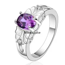 Luxury elegant purple new Silver Rings Jewelry Crystal Beautiful flowers ring women lady cute nice beat wild Free shipping R550