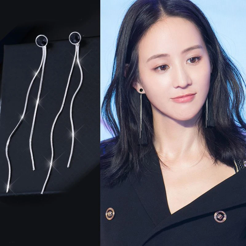 

Real 925 Sterling Silver Tassel Line Drop Earrings For Women Gifts Lady Long Earrings Pendientes Brincos Fashion Jewelry 2019