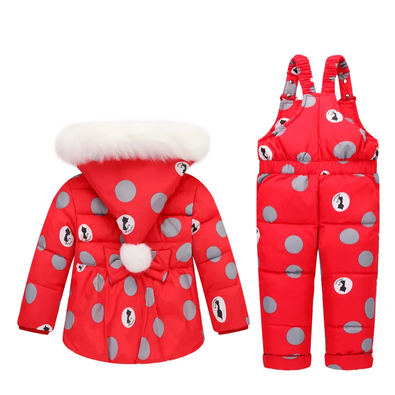 BibiCola/ комплект одежды для маленьких девочек, зимний теплый пуховик, Костюм Детское утепленное пальто с капюшоном+ комбинезон, детский зимний комбинезон, одежда