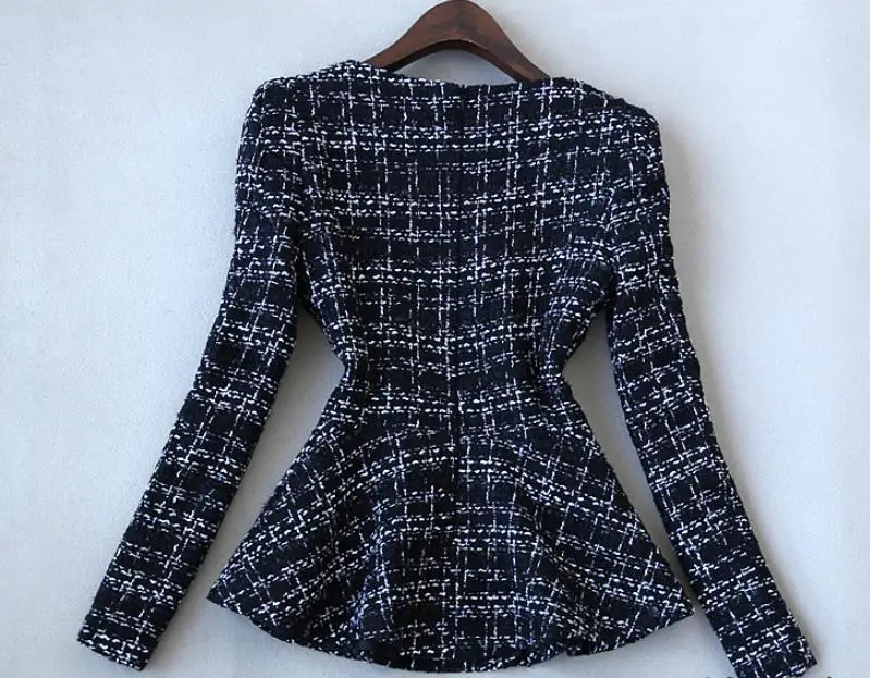 Женское клетчатое шерстяное пальто с длинными рукавами - Цвет: top