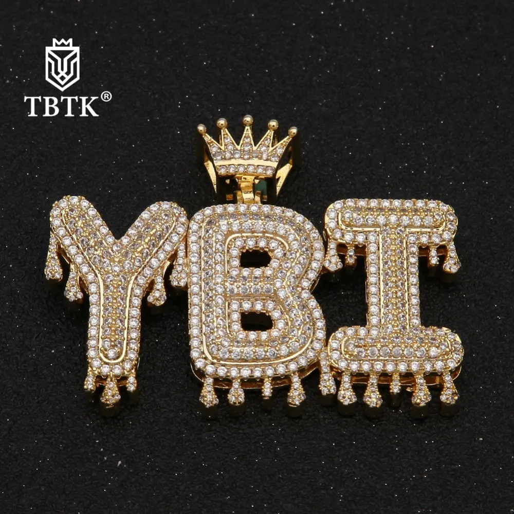 

TBTK Iced Out Crowned Drip Letter Alphabet Pendant Necklace Customzie Bubble Initial Letters Rose Gold Fashion Jewelry Charms