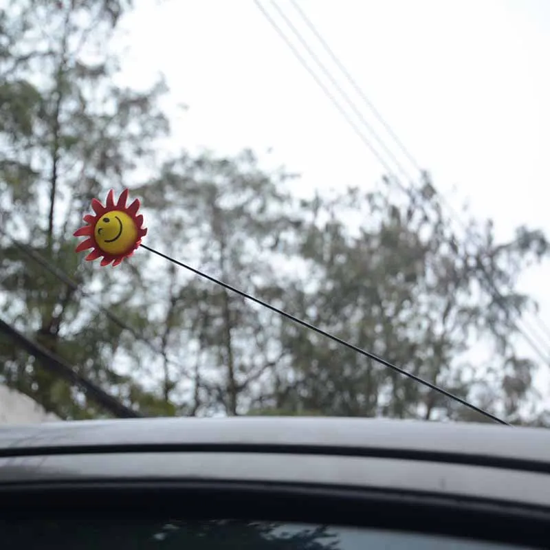 Mayitr EVA Yellow Face Red Sun Sunshine Sunflower Car Antenna Pen Topper Aerial Ballin Car