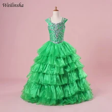 Weilinsha/платья из органзы с цветочным узором и оборками для девочек, пышное платье с рукавами-крылышками и бусинами для девочек, вечерние платья, Vestidos de comunion