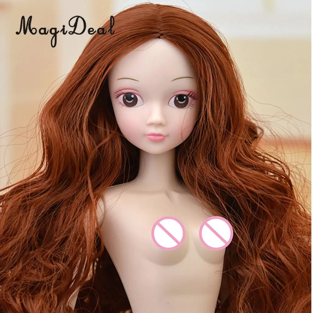 1/6 Female Action Figures BJD Head Sculpt Golden Brown Hair DIY Custom for DOD SD DD Dollfie