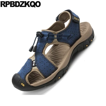 

Famous Brand Outdoor Flat Brown Sneakers Sport Closed Toe Blue Men Sandals Leather Summer Shoes 2018 Large Size Big 46 Runway
