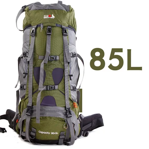 85L открытый альпинистский мешок спортивная сумка водонепроницаемый дорожный рюкзак походные рюкзаки альпинистская сумка спортивный рюкзак+ дождевик - Цвет: army green