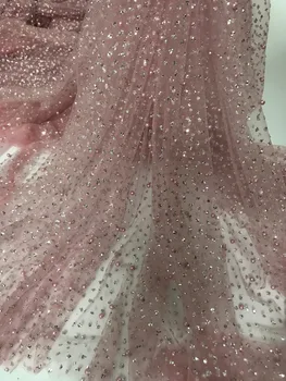 

french Net african pink glitter sequence sequin lace fabric for Wedding dress, evening dress
