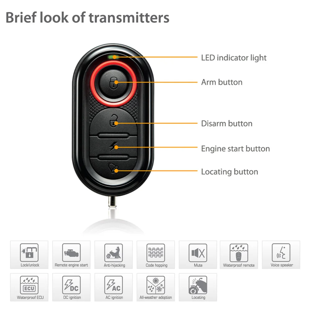 Original Steelmate 986E 1 Way Motorcycle Alarm System Remote Engine Start Stop Motorcycle Engine Immobilization with Transmitter-in Theft Protection from ...