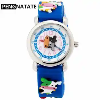 

PENGNATATE Children Watch Silicone Bracelet 3D Cartoon Cow Wristwatches Blue Strap Waterproof Fashion Kids Watches Boy Cute Gift