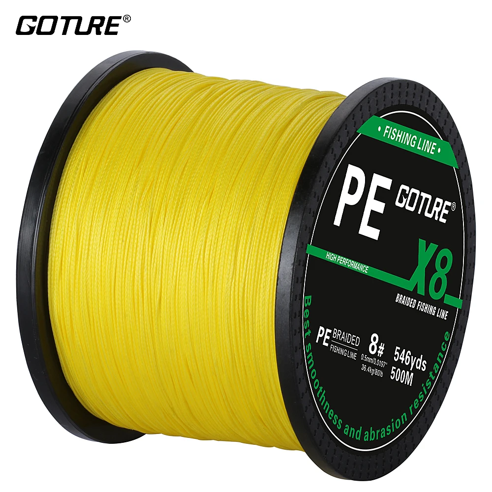 

Goture Strong Fishing Line 8 Strands 500M/547Yards PE Braided Fishing Line Multifilament 12LB-80LB for Saltwater Freshwater