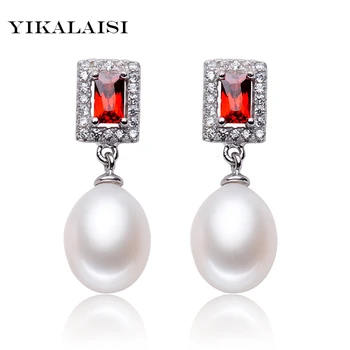 

YIKALAISI 2017 Pearl Jewelry Earrings Pearl For Women 925 sterling silver Jewelry Square Rubine Vintage Style Earrings Wedding