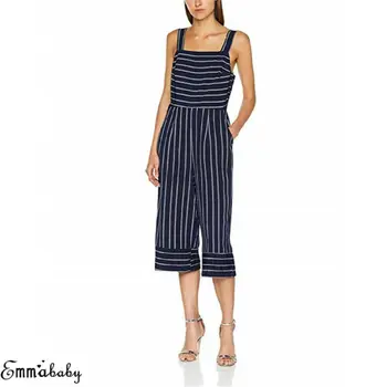 

Fashion Womens Sleeveless Backless Casual Stripe Jumpsuit Summer