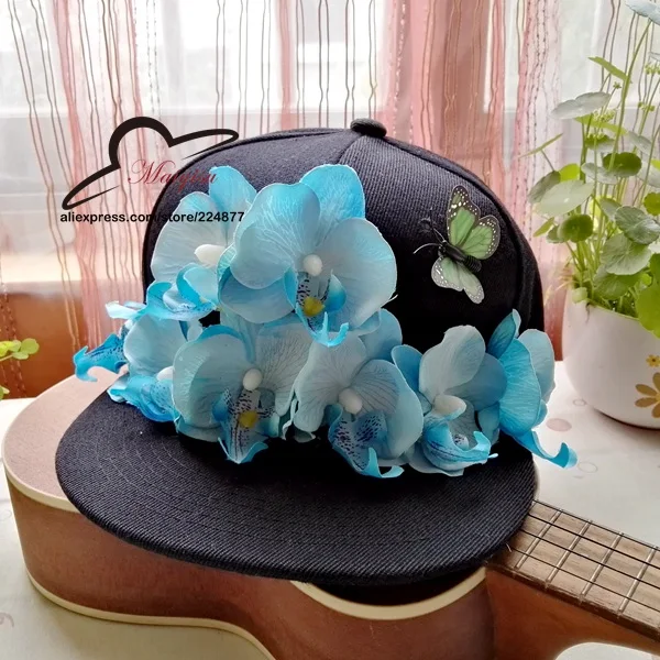 Ручной работы бренд Snapback Кепки открытый Кепки Для мужчин Для женщин Регулируемый Хип-хоп черный на кнопках сзади Бейсбол Кепки s Цветок Шапки gorras - Цвет: orchid blue