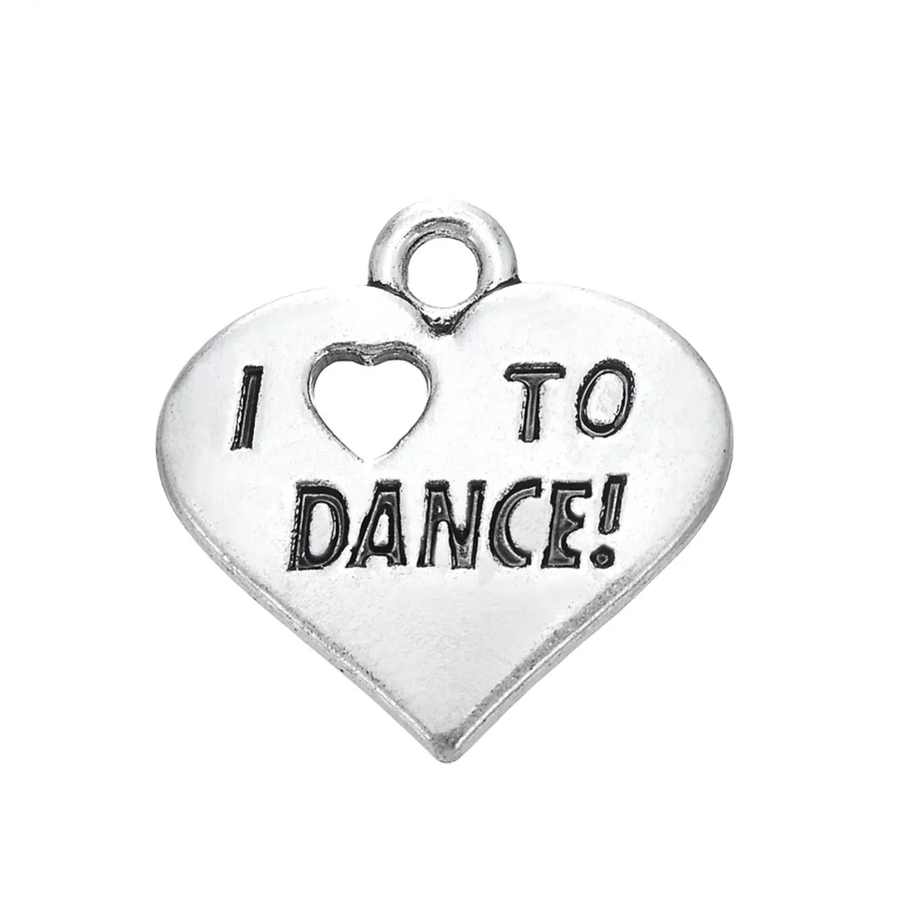 EUEAVAN 20 шт. цинковый сплав I Love To Dance слово Шарм в форме сердца кулон подарок DIY