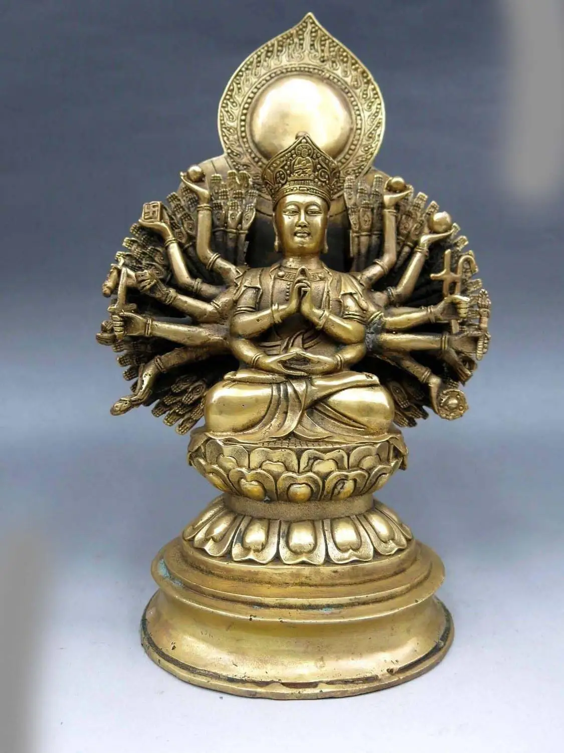 

DS 11" China Buddhism Brass Copper Temple Feng shui Thousands Hands Buddha Statue