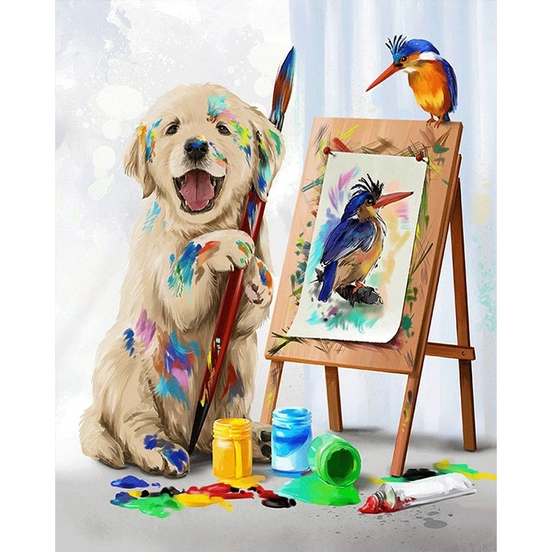 

Full Square/round Diamond 5D DIY Diamond Painting dog with a painting Embroidery Cross Stitch Rhinestone Mosaic Home Decor