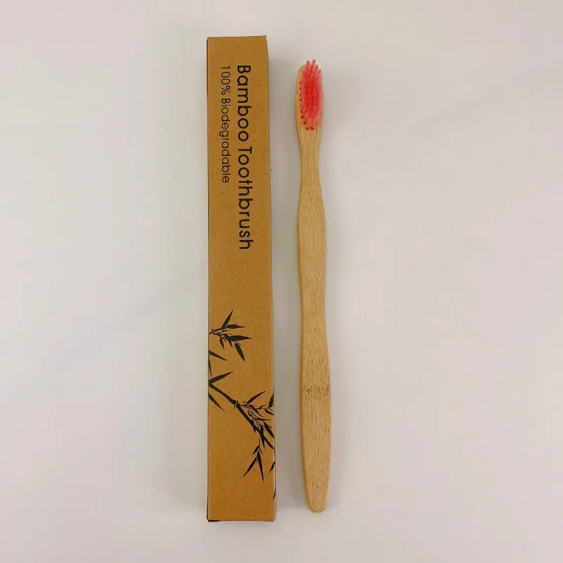 1 шт. зубная щетка из натурального бамбука бамбуковая зубная щетка низкая бамбуковая нейлоновая деревянная ручка зубная щетка портативная щетка - Цвет: Розовый