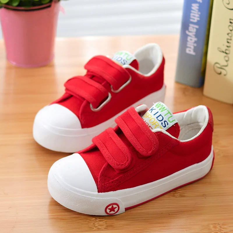Осенняя детская однотонная Повседневная парусиновая обувь, обувь для мальчиков и девочек, модные кроссовки, уличная спортивная обувь для детей, Size18-37 - Цвет: Красный