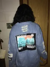 Denim Jacket Print Where Is My Mind retro washing frayed embroidery letter patch Appliques Streetwear Vintage Ripped Jeans coat