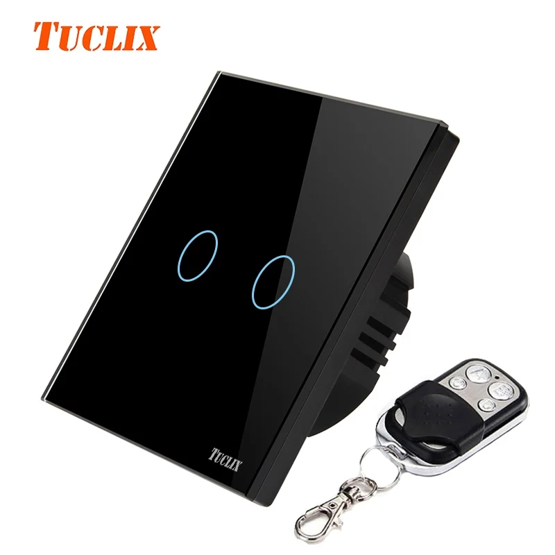  TUCLIX EU/UK 2 gangs 1 way remote control touch switch remote wall lamp switch crystal lace of toug - 32803377357