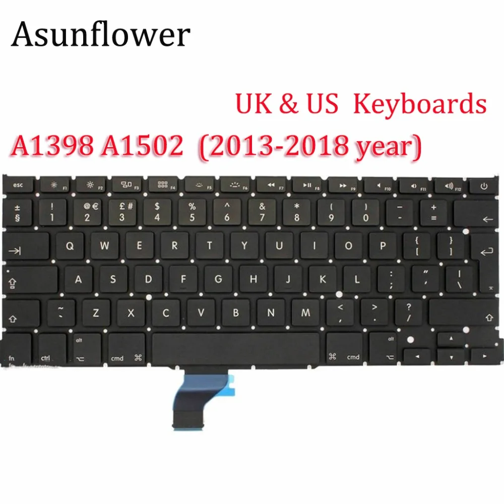 Asunflower Laptop Keyboard For A1398 MacBook 13 15 Inch Pro With Retina A1502 A1398 For Apple MacBook Pro 15 Keyboards 2013 2015 Asunflower Laptop Keyboard For A1398 MacBook 13 15 Inch Pro With Retina A1502 A1398 For Apple MacBook Pro 15 Keyboards 2013 2015