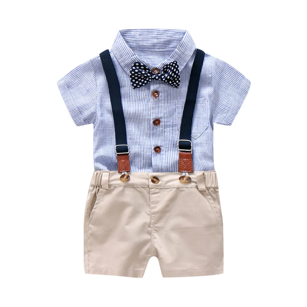 Летняя джентльменская Бабочка для маленьких мальчиков, рубашка с короткими рукавами+ комбинезон, шорты, комплекты брендовая одежда для маленьких мальчиков, костюмы, одежда для малышей