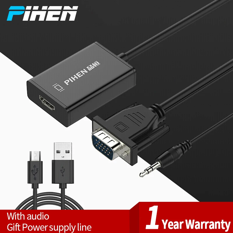 Pihen VGA к HDMI кабель с поддержкой Aux компьютера ТВ коробка игровой плеер подключение
